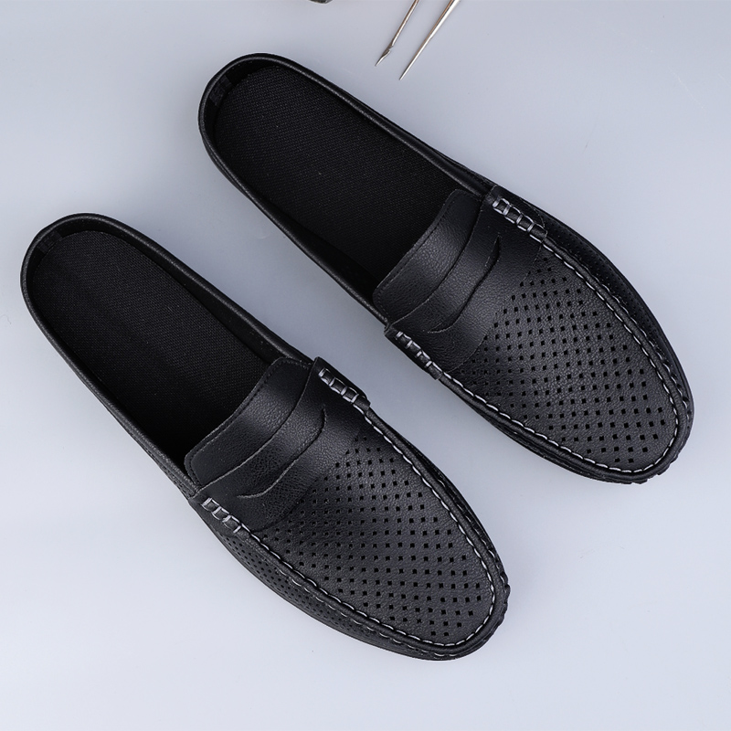 Plus Size 47 Men's Half Shoes Hollow Out Loafers for Men Fashion Leather Sandals Shoes Breathable Causal Beach Shoes Slippers