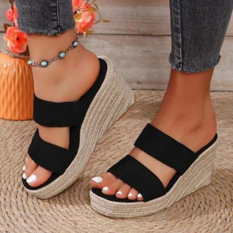 Summer 2025 New Large Hemp Rope Weaving Platform Women Peep Toe New High Wedges Heel Ankle Buckles Sandalia Female Sandals Shoes c154
