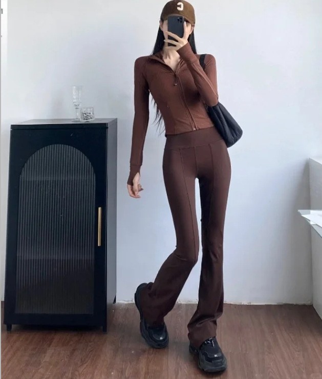 2025--Yoga pants Women's high-waisted flared pants pocket sports fitness running yoga wide leg pants