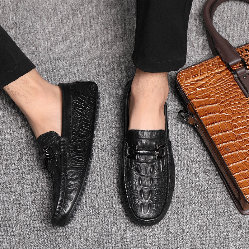 New Luxury Casual Loafers Shoe Brand Men Shoes Handmade Slip On Anti-Slip Business Genuine Leather Flats Male Crocodile Pattern