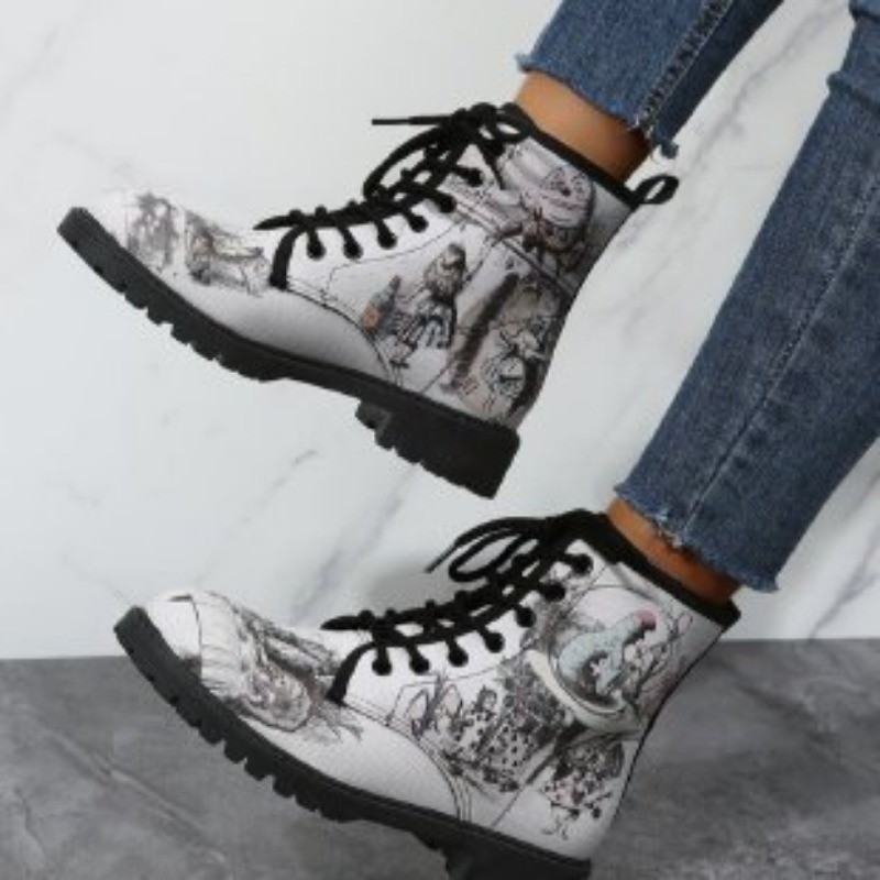 Skull 2024 wer Print High-Top Boot Autumn Winter Fashion Toog Ankle Boots Women Botas Mujer aaad s