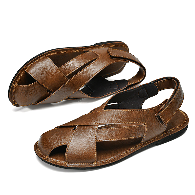 Summer Roman Shoes Genuine Leather Men's Sandals Outdoor Non-slip Beach Shoes for Men Lightweight Slippers Walking Shoes Man