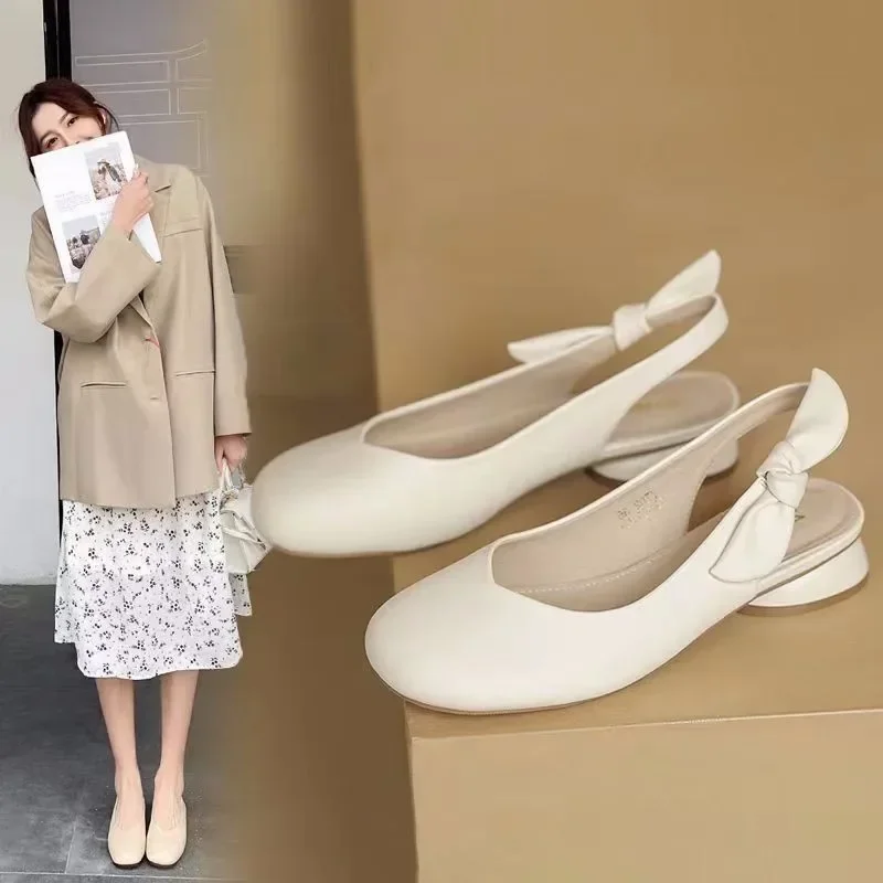Sandals Women's 2024 Summer New Fashion Round Toe Mary Jane Women's Shoes Shallow Slip on Pumps Zapatillas Mujer