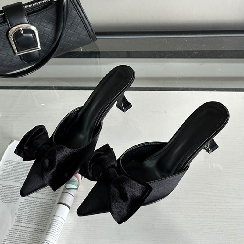 Designer Liyke Butterfly-knot Women Pumps New Slippers Sandals Shallow Pointed Toe Mules Stripper High Heels Sgback Shoes Black