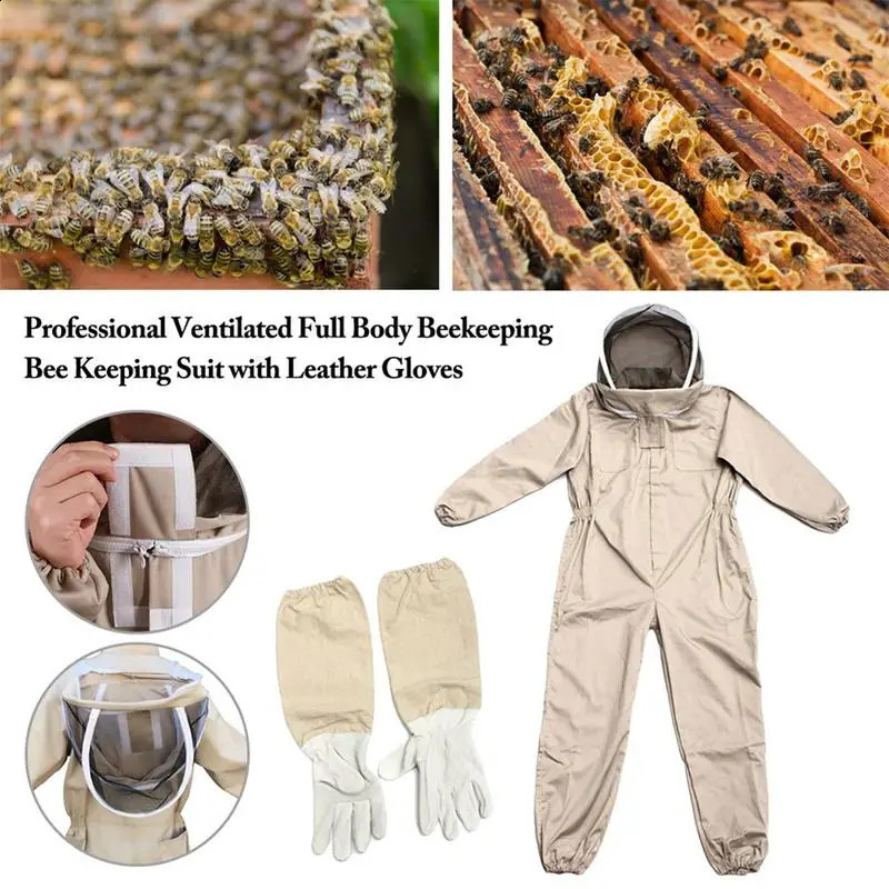 Full Body Beekeeping Clothes Professional Ventilated Bee Keeping Suit With Leather Glove Protective Safe Outfit 240902