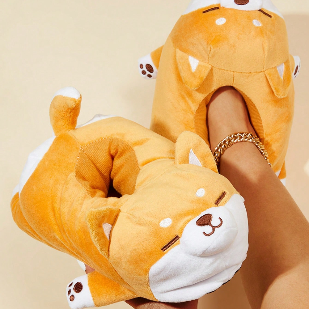 Cute Corgi Shaped Winter New Women Slipper Soft Heel Platform Fur Warm Indoor Comfortable Home Fluffy Home Slippers Shoes 233