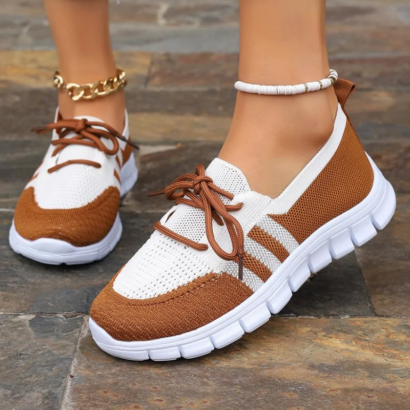 Women Knitted Platform Sneakers Women Spring Soft Thick Sole Sport Shoes Woman Design Breathable Running Shoes Plus Size 42