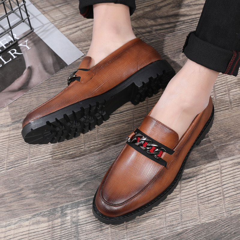 Arrive New Men's Classic Loafers Fashion Metal Chain Mens Casual Slip-on Leather Shoes Men Outdoor Flats 6bdc