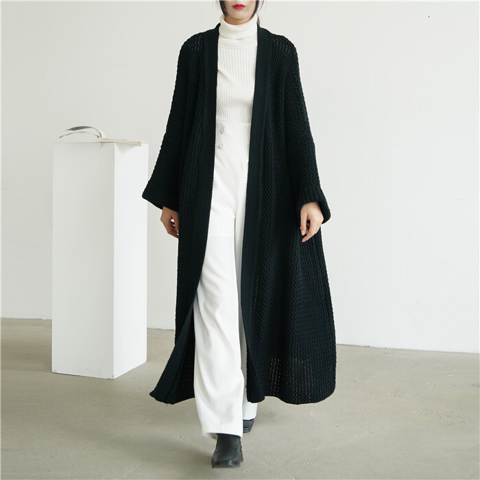 Autumn and winter loose long knitted cardigan jacket, women's lazy style, over the knee thick thread, plus size temperament sweater