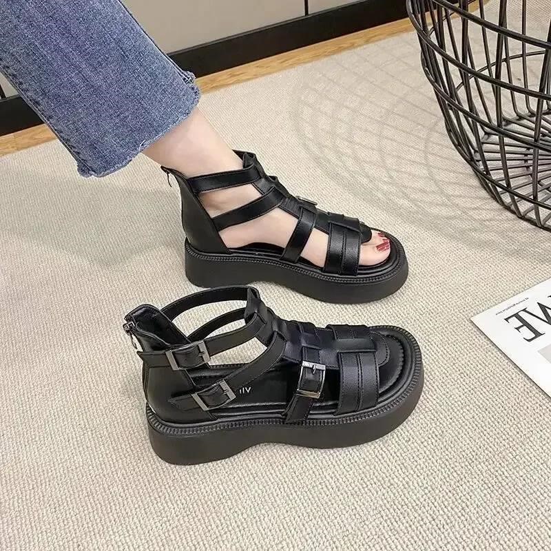 Gladiator Women's Shoes 2024 Hot Sale Women's Zipper Sandals Summer Beach Sandals Women Peep Toe Wedges Shoes Female