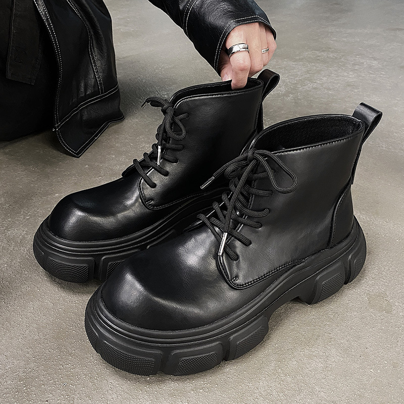 Autumn Winter New Leather Boots For Men Black Boots Platform Fashion Boots All-match Men's Fashion Boots Zapatos Para Hombres