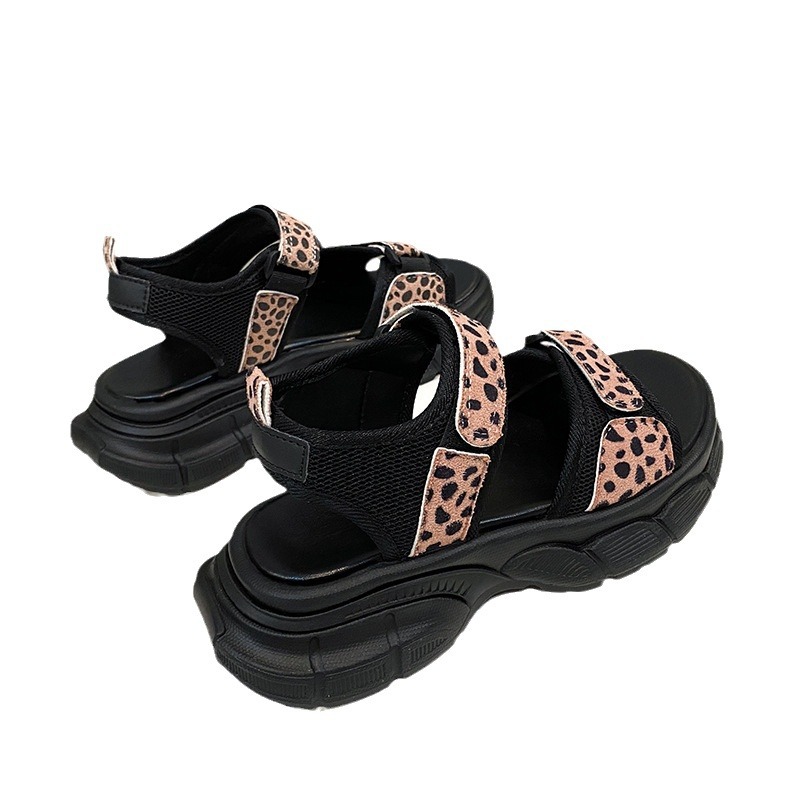 Leopard Hook Loop Platform Sandals Women Mesh Knitting Thick Bottom Sandals Woman Summer Wedges Non-Slip Sports Sandalias Mujer