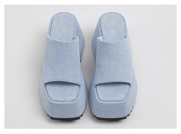Denim Thick Sole Summer Women Slippers Modern Flat With Height Increasing Leisure Casual Outside Platform Super High Heel Shoes