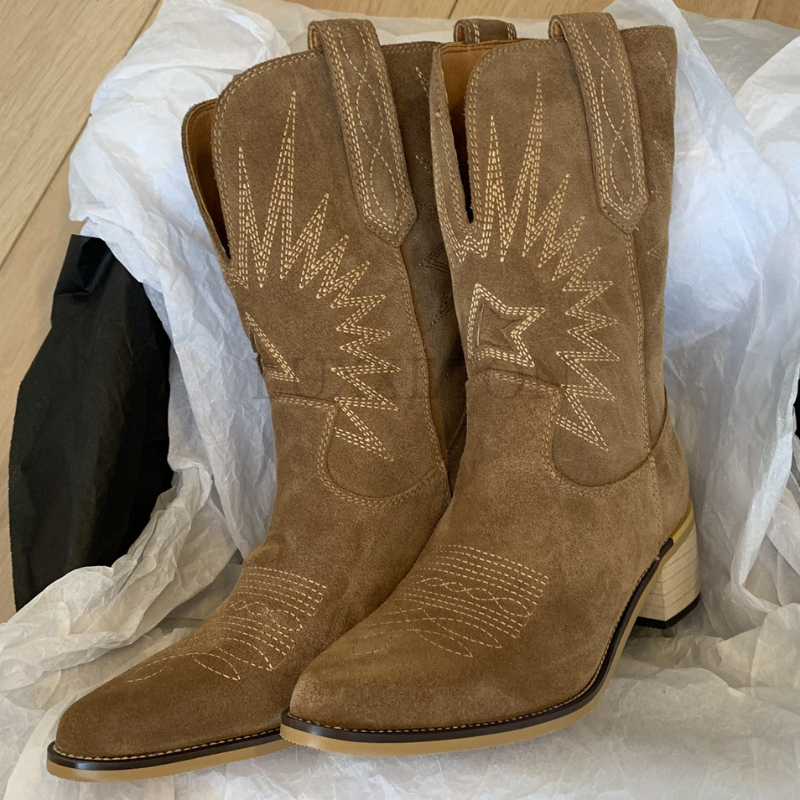 Women Western Boots Dropship Autumn Winter Embroidery Flower Women Ankle Boot Fashion Women Shoes Big Size 43