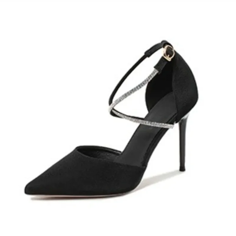 Women's Fashion Ankle Buckle Super High Heels Sandal Female Shallow Party Dress Pumps Pointed Coverd Heel Lady Shoe size EU35-39 hurenlakeshoes