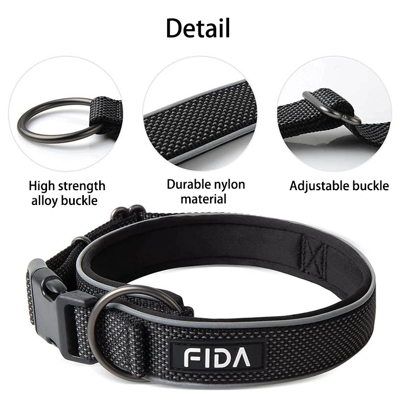 Reflective Nylon Dog Collar with Safety Buckle,Soft Padded Adjustable Heavy Duty Braided Dog Collars for Small Medium Large Dogs
