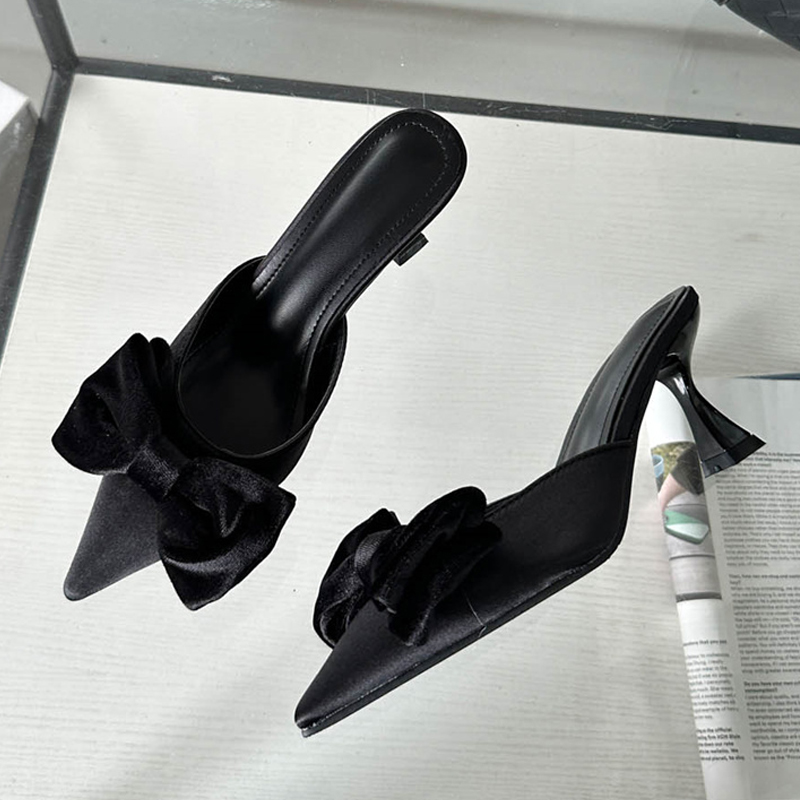 Designer Liyke Butterfly-knot Women Pumps New Slippers Sandals Shallow Pointed Toe Mules Stripper High Heels Sgback Shoes Black
