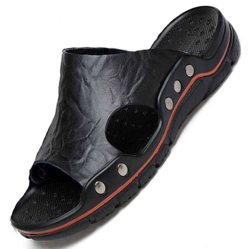 hot Summer Men Clogs Genuine Breathable NEW hot Flat Sandals Shoes Beach Classics Leather Mens Slippers Outdoor Flip p