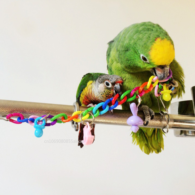 Colorful Parrot Bird Toy Cage Bird Accessories Wood Parrot Toys Bird Toys Swing Suspension Bridge Ball Cage Bells Pet Supplies