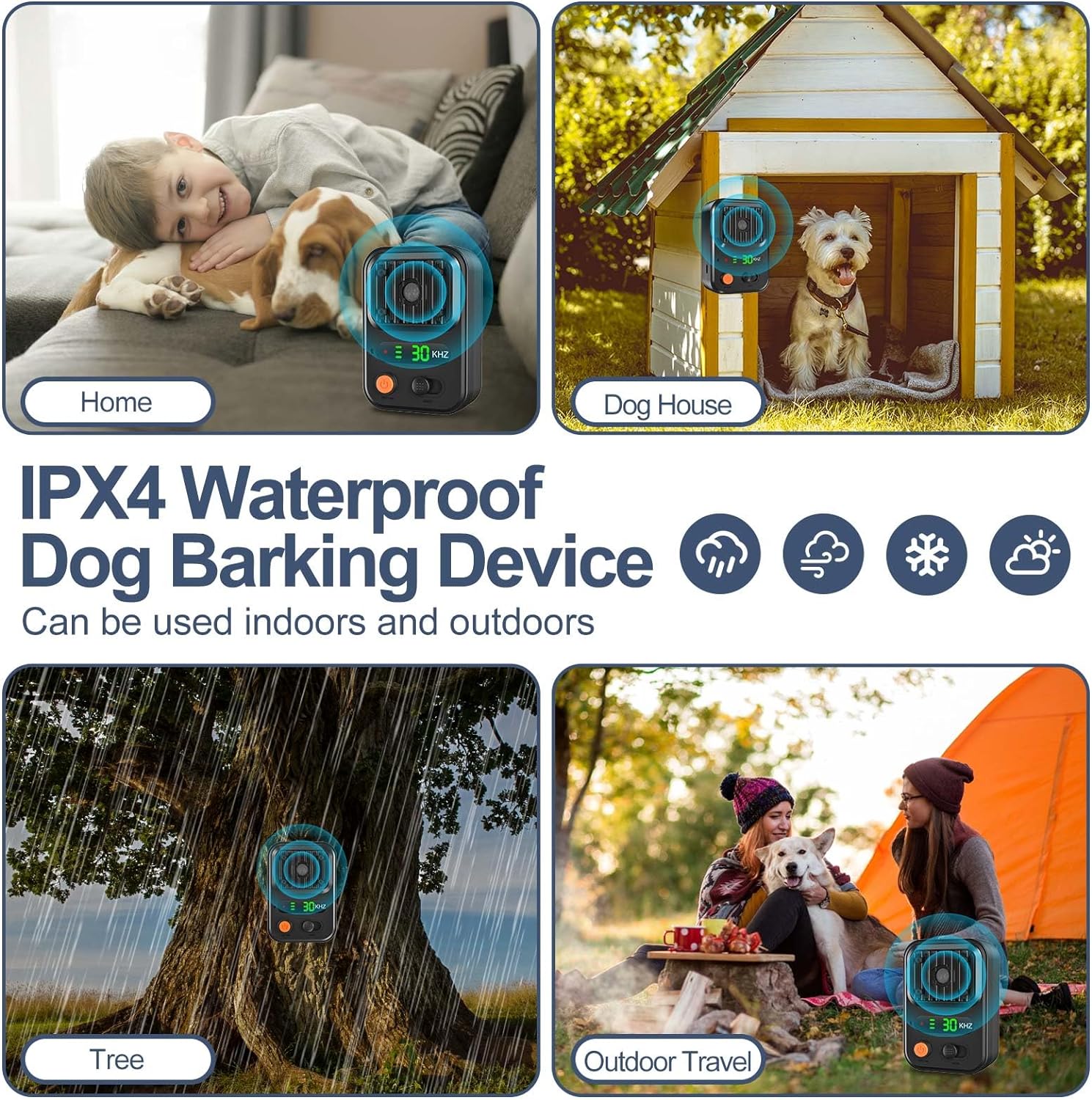 Anti Barking Devices, Auto Dog Bark Deterrent Devices with 3 Levels, Rechargeable Dog Silencer Sonic Barking Deterrent, Ultrason