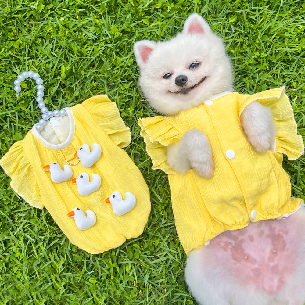 Breathable Lovely Summer Dog Clothes Cartoon Duck Design Pet Vest Cat Puppy Costume Cooling Short Sleeve T Shirt with D-ring