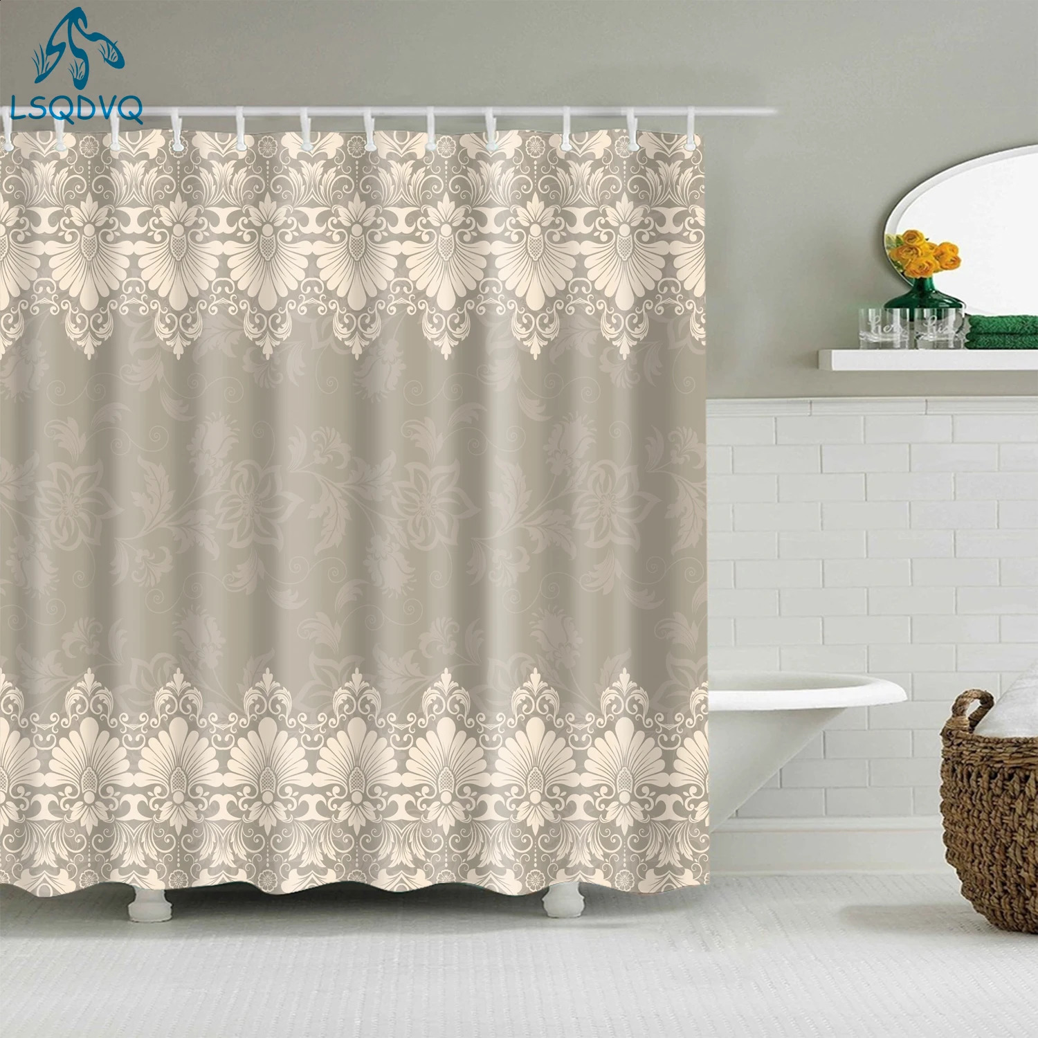 Nordic abstract geometric bathroom curtains vintage denim bathroom curtains 12 hooks 240903