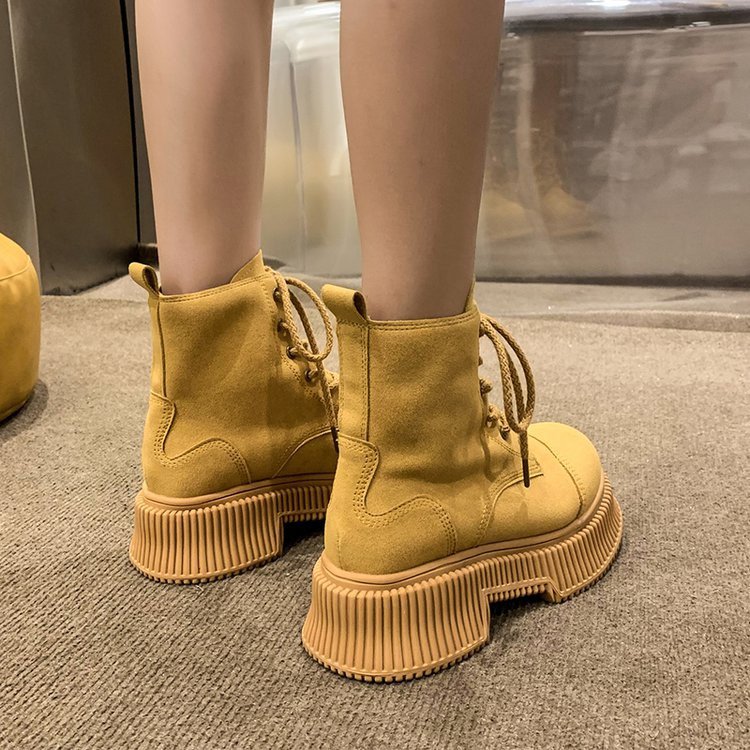 Short Boots Motorcycle Women Fashion Lace Up Ankle Booties Street High Platform Thick Heels Ladies Autumn Winter Shoes 01e0