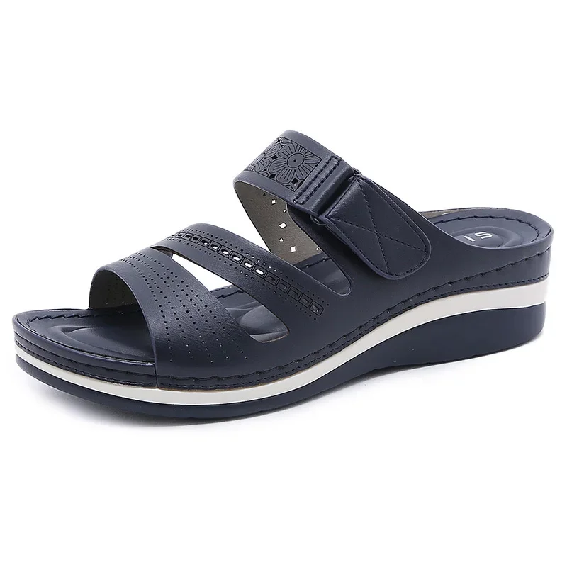 Women for Summer Metal Buckle Sandals Fashion Peep Toe Wedge Casual Thick Bottom Light Comfort Beach Slides ab27 Comt