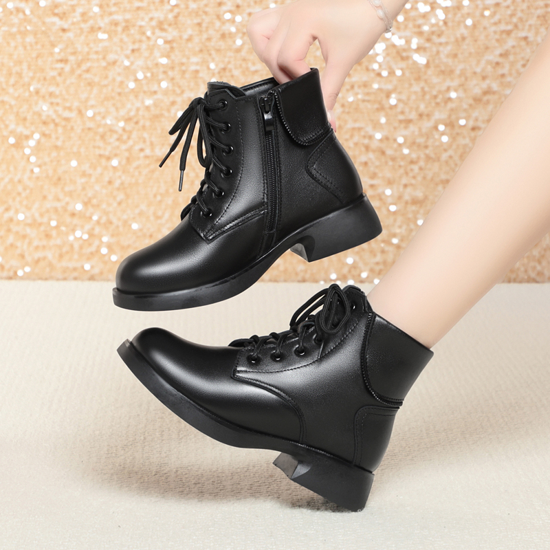 AIYUQI Women's Marton Boots Winter 2024 New British Style Women's Snow Boots Genuine Round Toe Wool Warm Short Boots Women