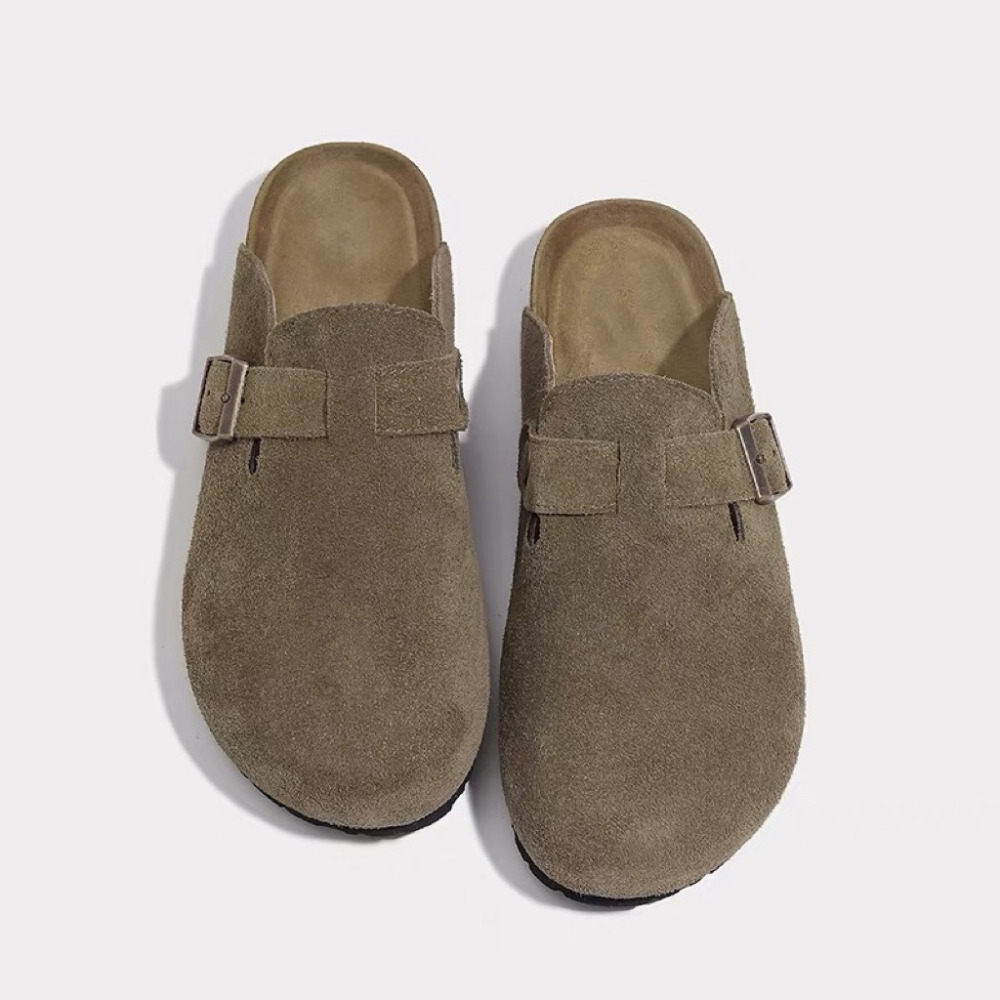 Fashion Women's Suede Mules Slippers Men Clogs Cork Insole Sandals with Arch Support Outdoor Beach Slides Home Shoes