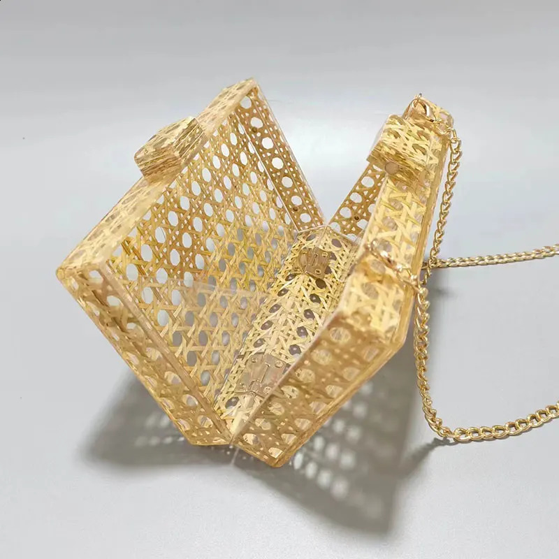 Evening Bag Shoulder Fashion Acrylic Vintage Rattan Chain Clutch Womens Handbag er Prom Party Bags in Handbag 240903