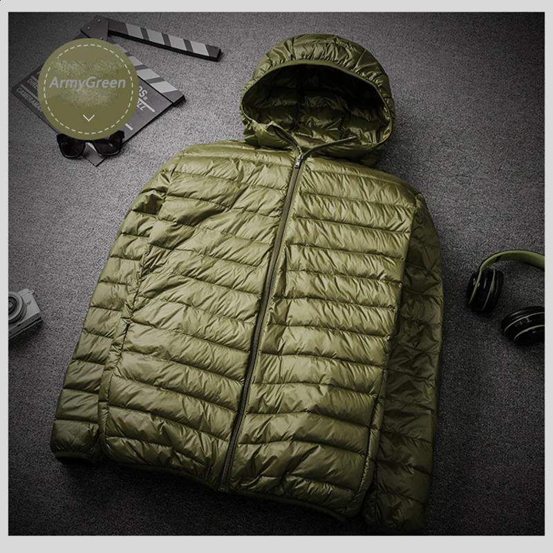 Mens autumn ultra-thin down jacket 90% white duck down hooded jacket warm jacket Parka mens portable jacket 2024 240902