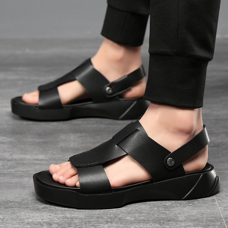 New White Black Cow Spilt Leather Men Sandals Platform Summer Roam Men Shoes Trendy Casual High Top Young Fashion Men Shoes