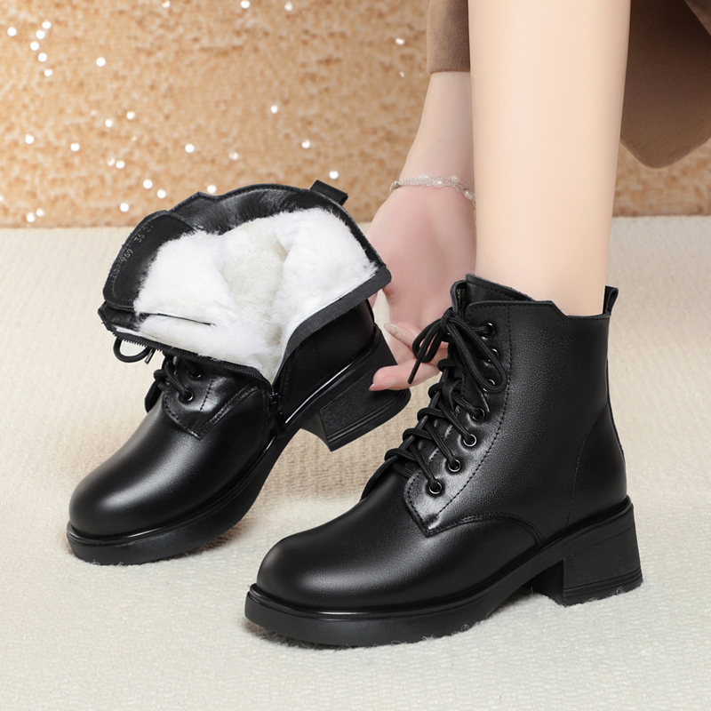 AIYUQI Women Marton Boots Winter 2024 New Genuine Leather Large Size Women Snow Boots Anti-Slip Women Motorcycle Boots
