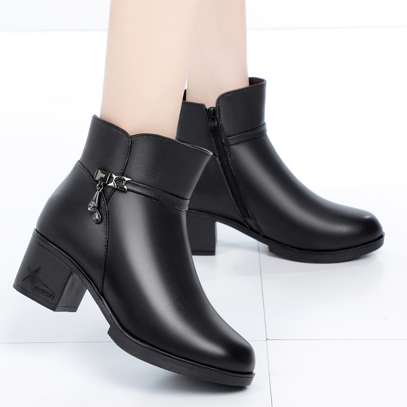 AIYUQI Women Ankle Boots Anti Slip 2024 Winter New Genuine Leather Large Size Women Booties Wool Warm Women Snow Boots