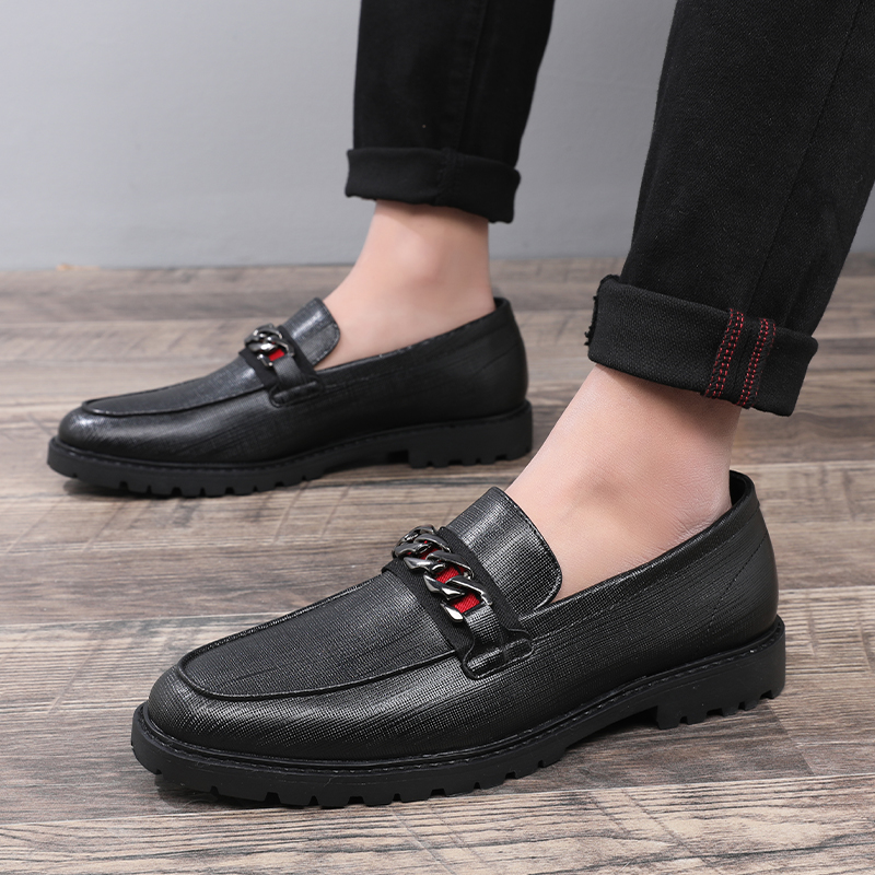 Arrive New Men's Classic Loafers Fashion Metal Chain Mens Casual Slip-on Leather Shoes Men Outdoor Flats 6bdc