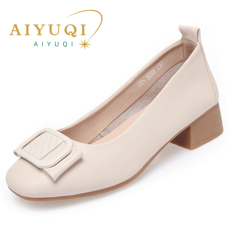 Daily AIYUQI Large Size 2024 Spring Women Round Toe Slip On Chunky Genuine Leather Women's Dress New Shoes df84 's