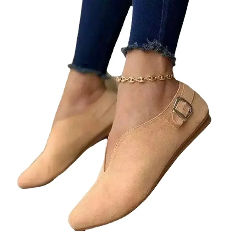 2025 NEW Loafers Suede Summer Women Flats Retro Pointed Toe Slip on Casual Shoes atos Mujer Plus Size Breathable V Port f