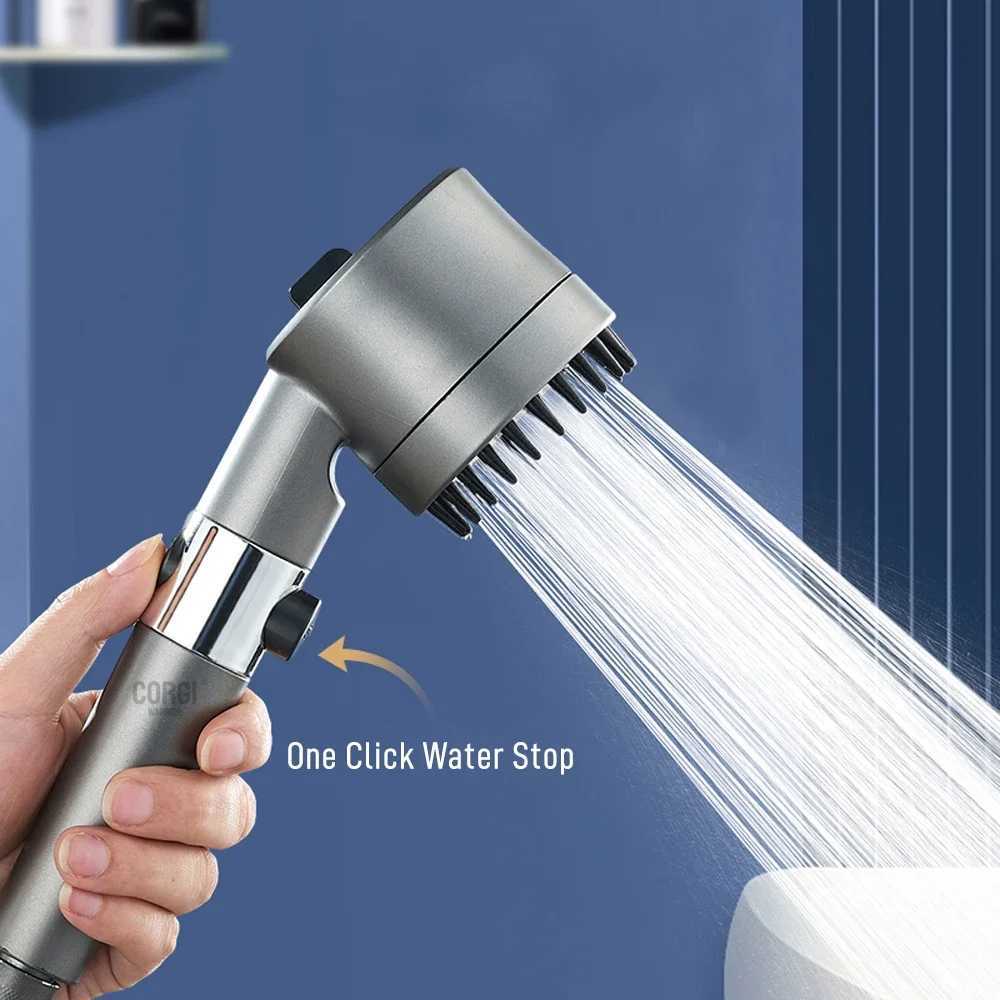 High-Pressure Water-Saving Shower Head with 3/5 Adjustable Modes and Massage Function in Black (CL240903)