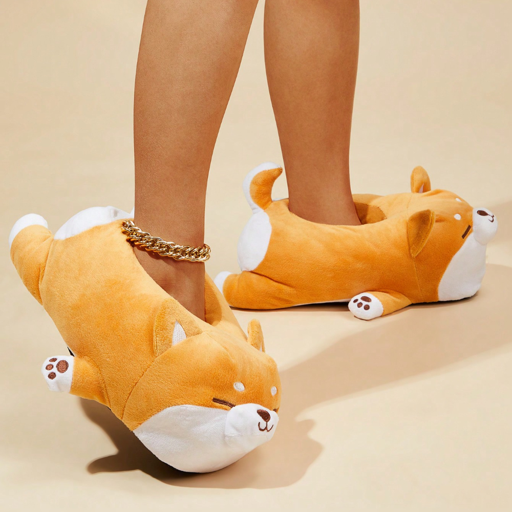 Cute Corgi Shaped Winter New Women Slipper Soft Heel Platform Fur Warm Indoor Comfortable Home Fluffy Home Slippers Shoes 233