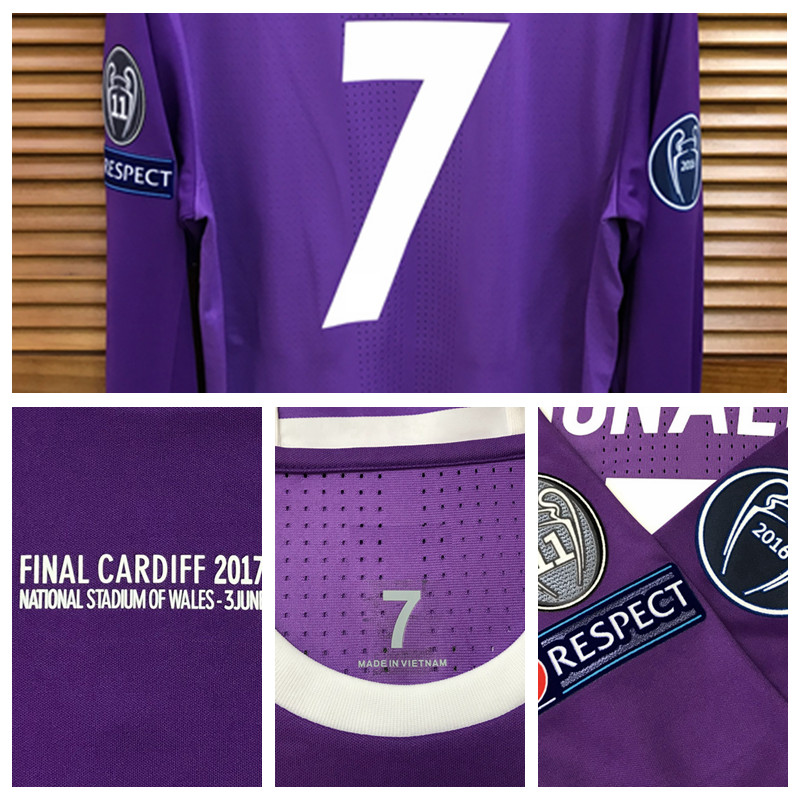 Match Worn Player Issue 1617 ucl final away Shirt Jersey Long sleeves Modric Kroos Benzema Bale Sergio Ramos Football Custom Name Patches Sponsor