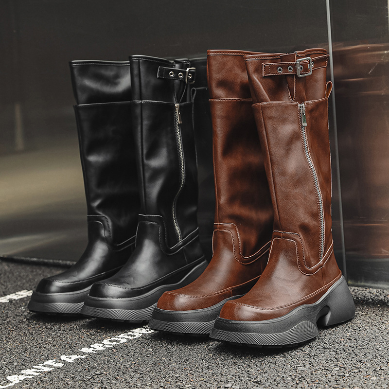 Platform Brown 2023 Long for Women Autumn Winter Thick Sole Knee High Knight Boots Women's Solid Color Zip Shoes 4363 's