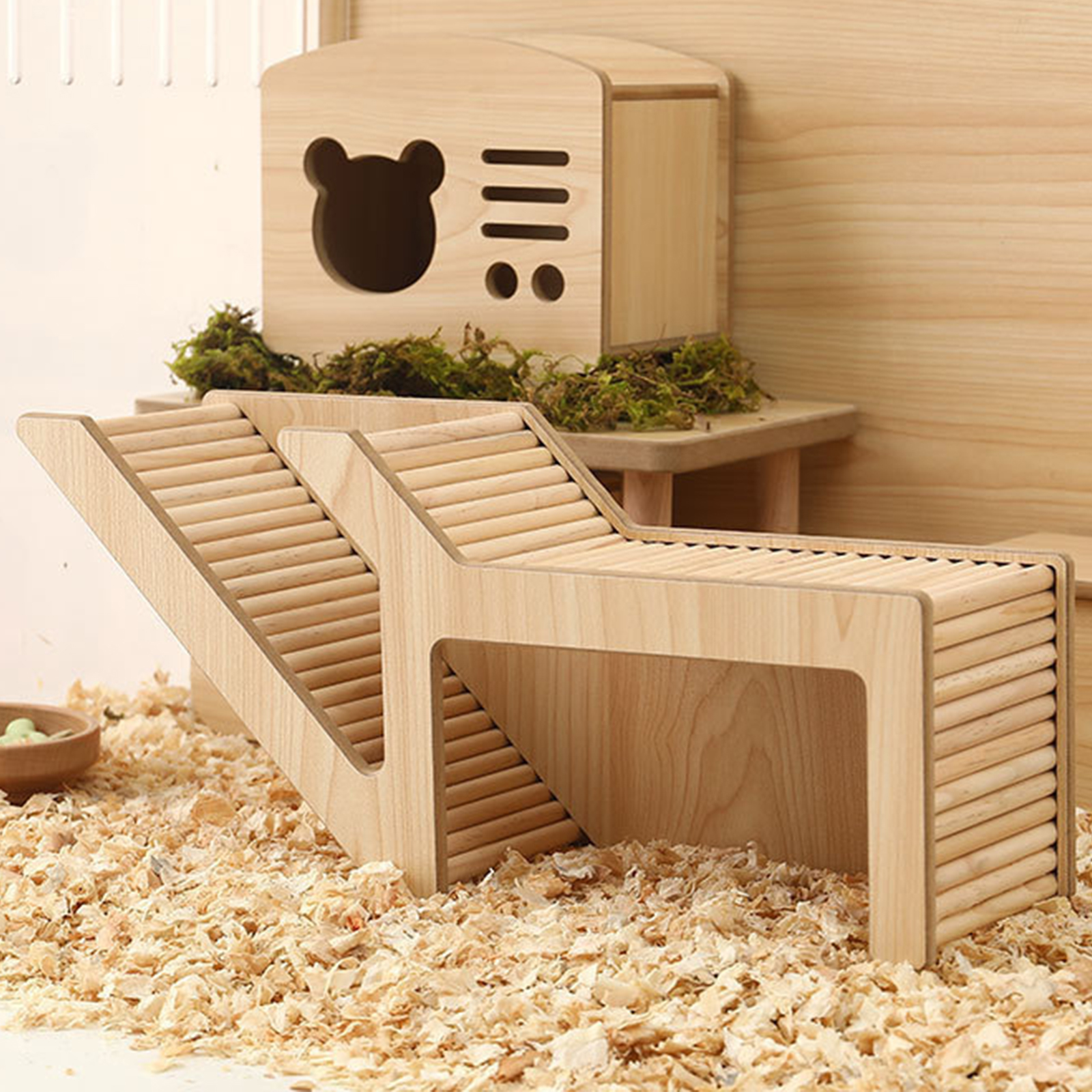 Wood Small Animal Hideout Hut Play Toy with Climbing Ladder Small Animal Habitat Decor Cage Accessories for Gerbils Small Pets