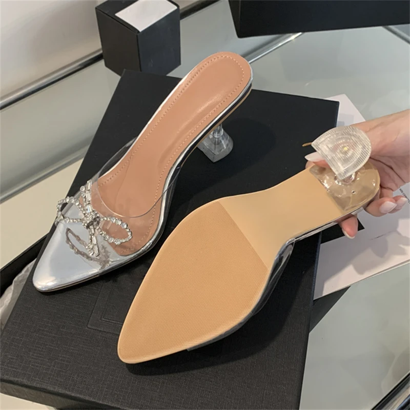 Eilyken CRYSTAL Dias Butterfly-Knot PVC Transparent Women Slippers Summer Sier Clear High Heels Banquet Dress Shoes b0ba eb3