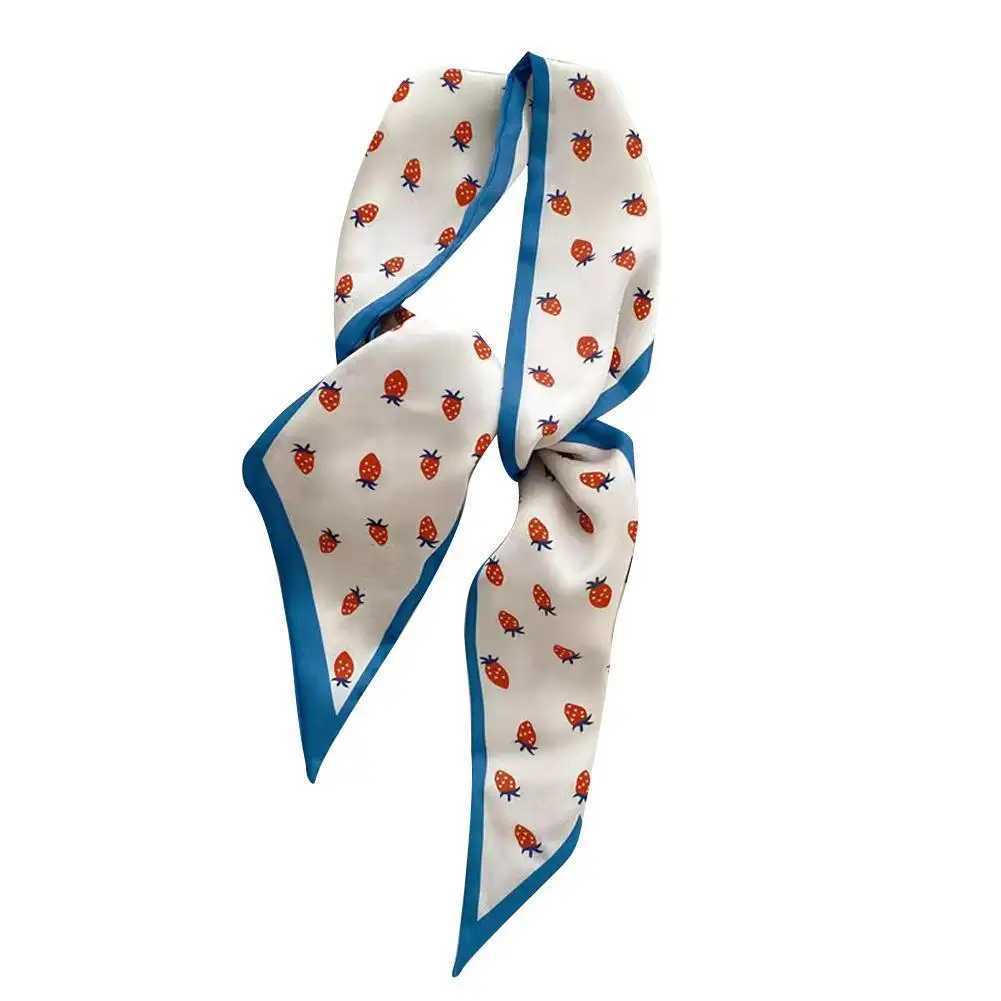 Blue small silk scarf fashionable small Nroken floral decoration tie bag hair tie silk scarf decoration accessories X250319