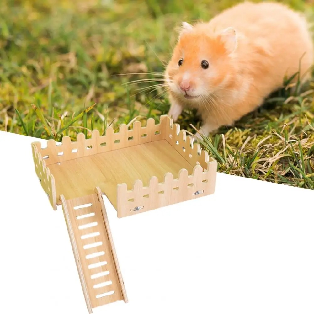 Practical Hamster Toy Thickened Entertainment Smooth Hamster Double Layer Wooden Climbing Platform with Ladder