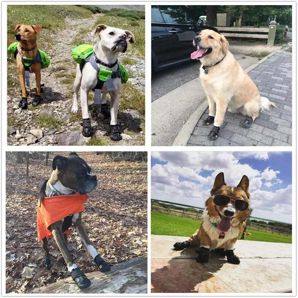 Waterproof Dog Boots Large Dogs Shoes Outdoor Big Dogs Rain Shoes with Two Reflective Fastening Straps and Rugged Anti-Slip Sole