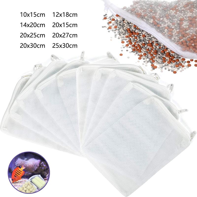 5 Pcs/Set Aquarium Filter Bag Fish Tank Mesh Bag Zipper Net Pond For Bio Ball Active Carbon Isolation Storage 11 Sizes