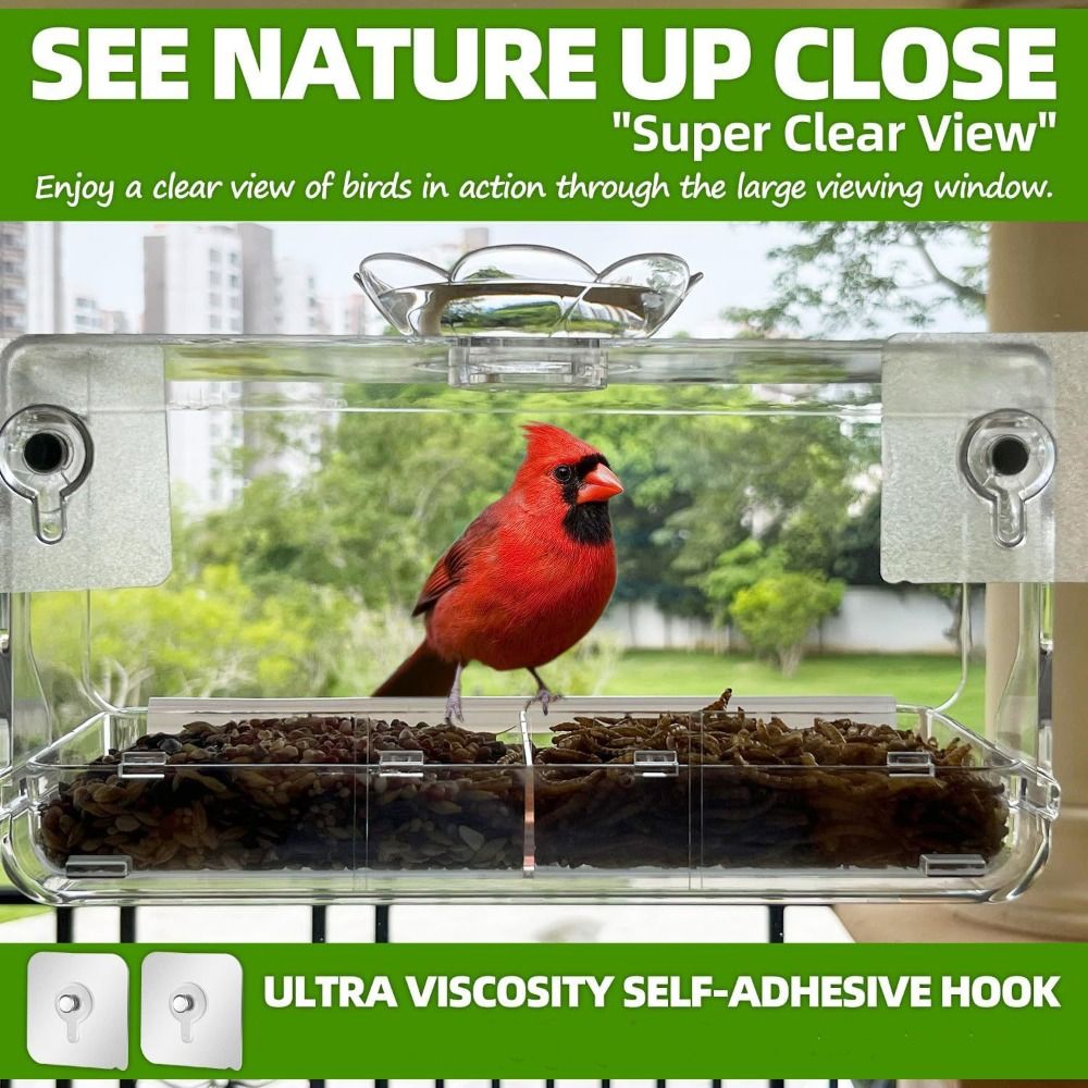 Gift Self-Adhesive Hooks Window Bird Feeder Acrylic Clear Transparent Bird House Multifunction Outdoor Bird Feeders
