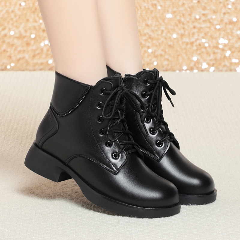 AIYUQI Women's Marton Boots Winter 2024 New British Style Women's Snow Boots Genuine Round Toe Wool Warm Short Boots Women